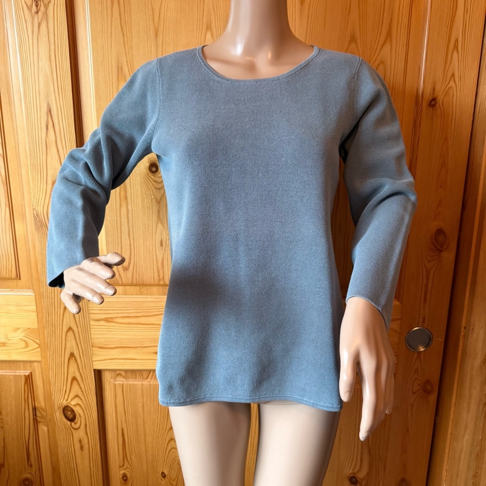 Eileen Fisher Blue Silk Organic Cotton Pullover Sweater Size S Career Minimalist